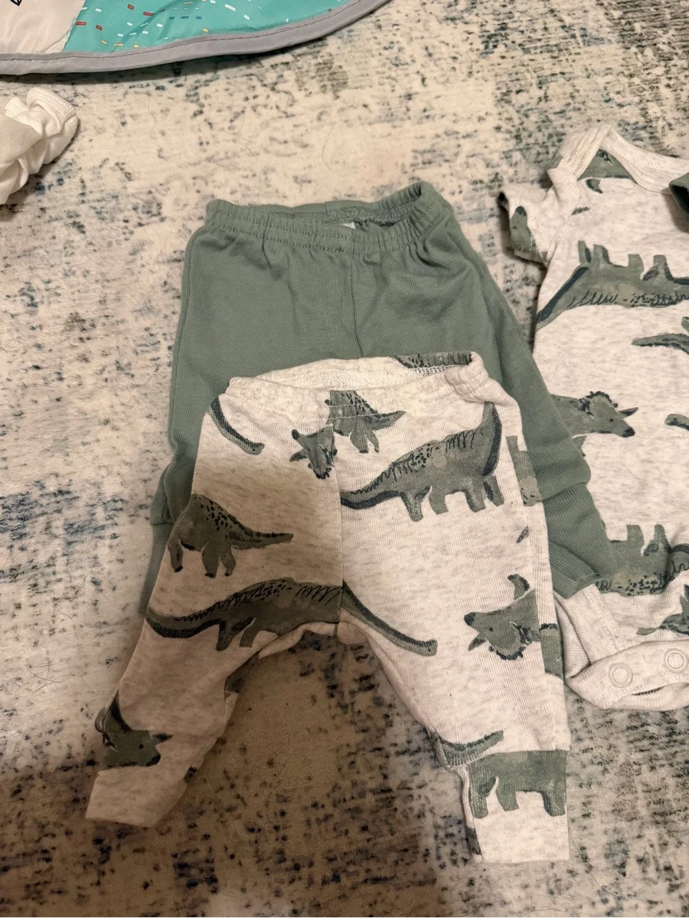 Carter's Sage Green and White Dinosaur Baby Bodysuits & Pants Set
